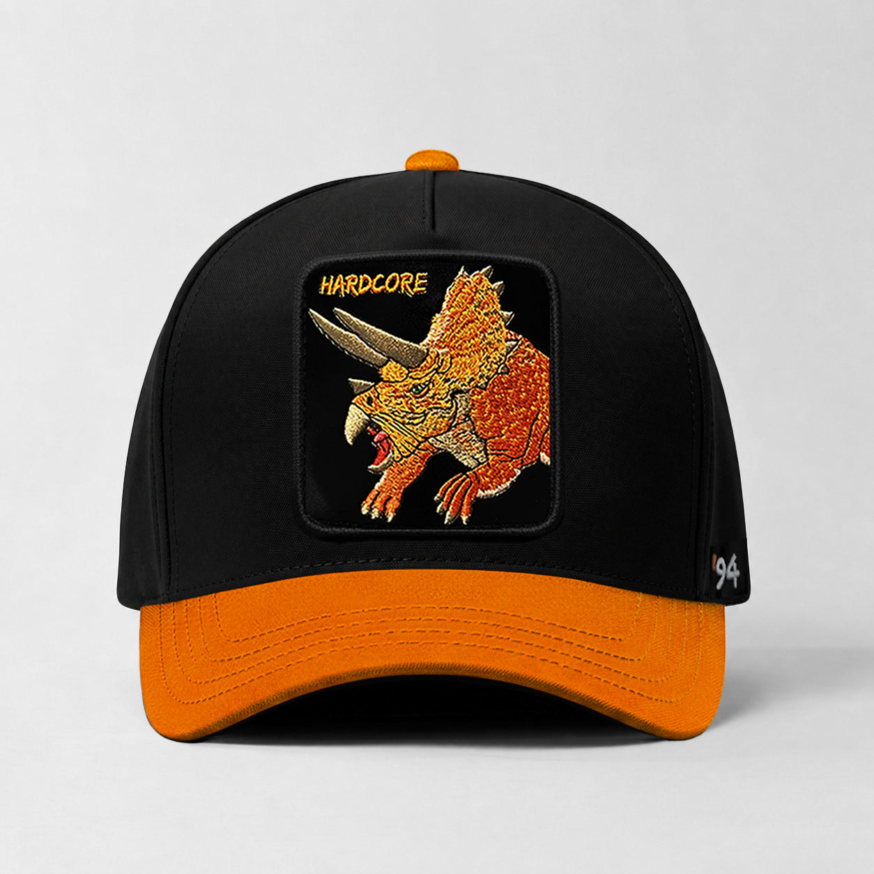 Triceratops "Hardcore" Snapback Hat (Black/Orange)
