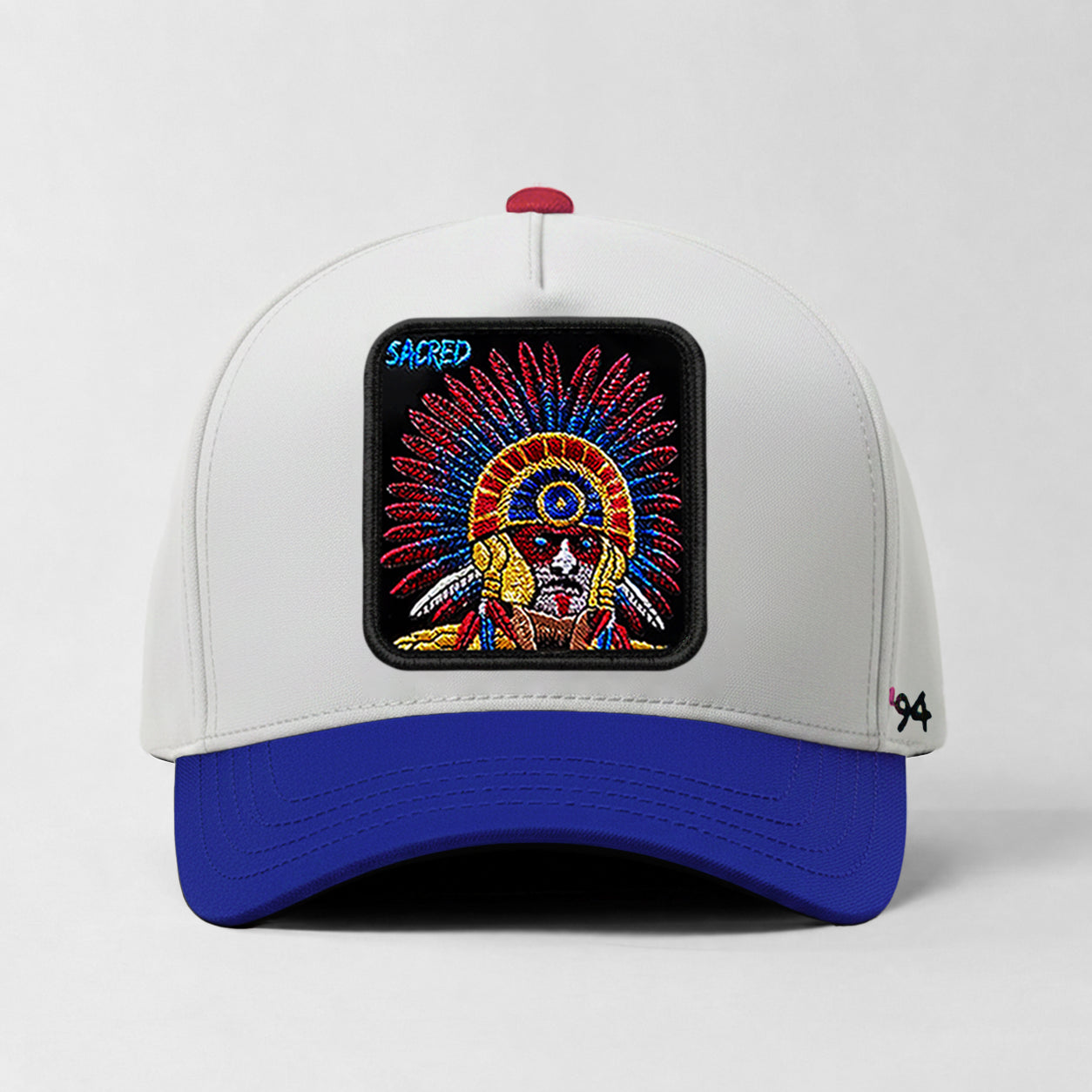 Aztec "Sacred" Snapback Hat (White/ Blue)