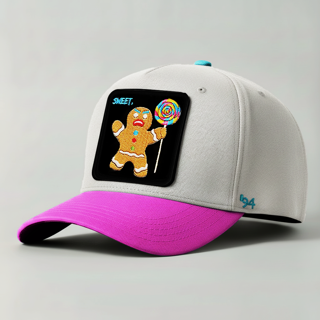Gingerbread Man "SWEET" Snapback Hat (White/Pink)