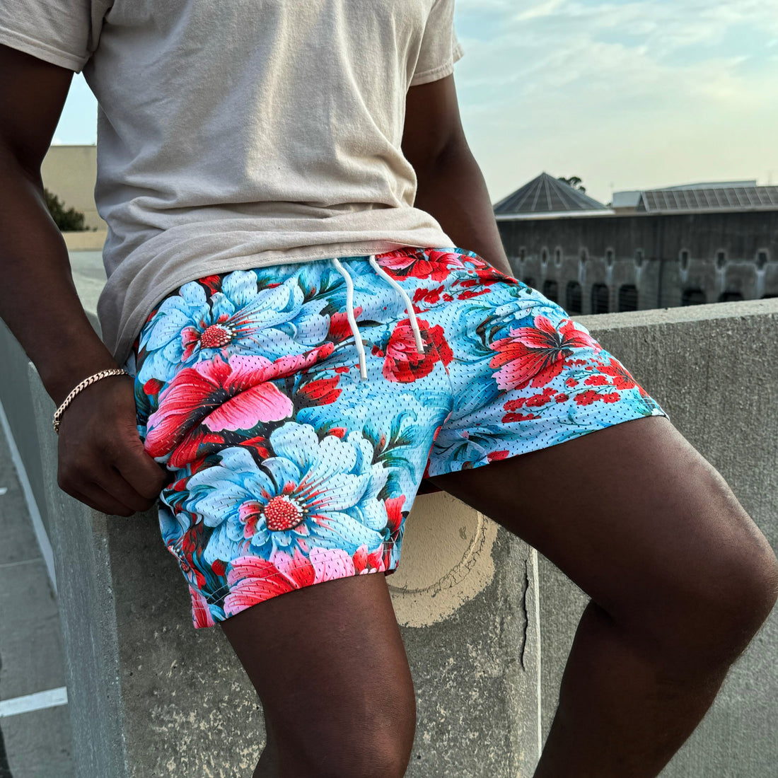 Neon Floral Print  - Essential Mesh short