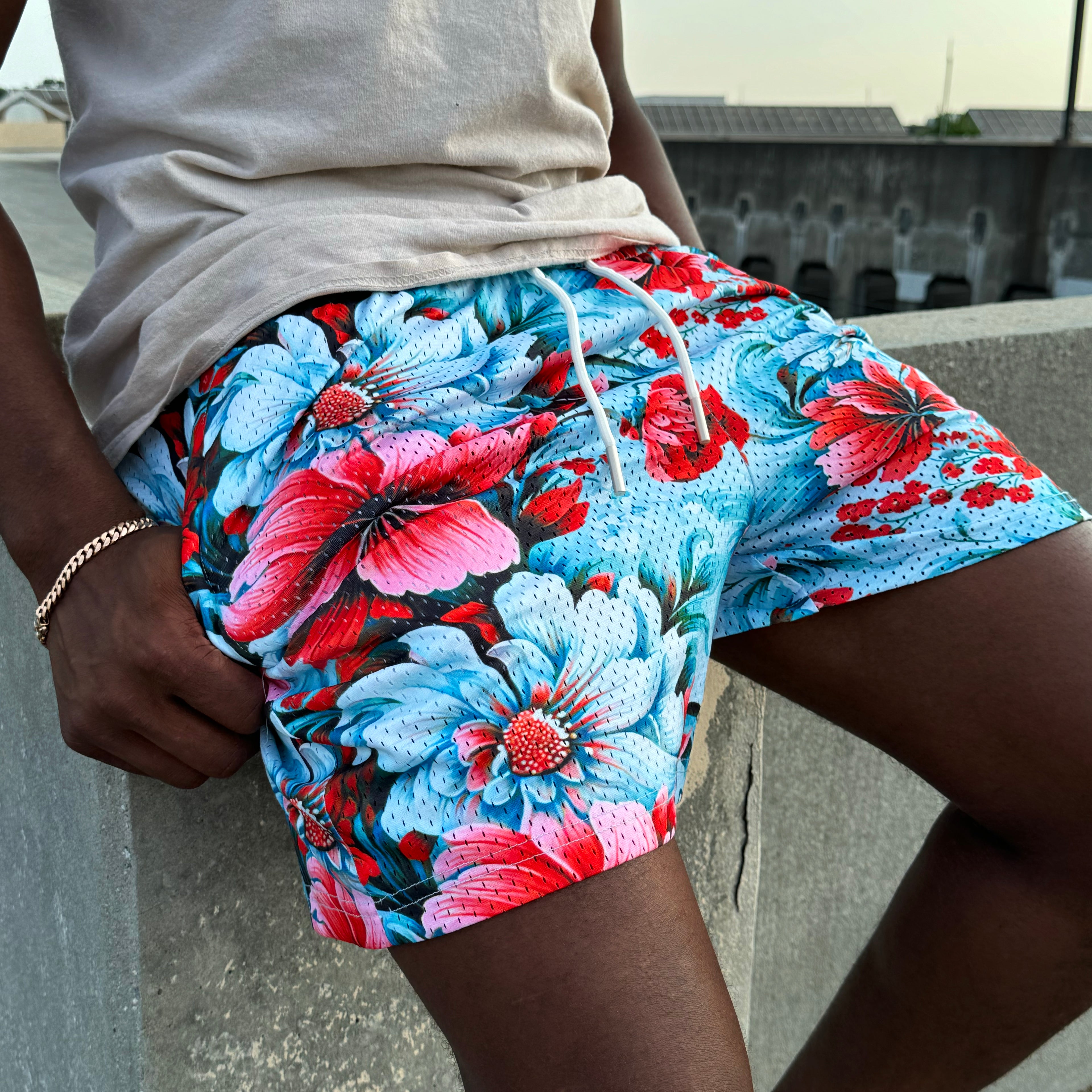 Neon Floral Print  - Essential Mesh short