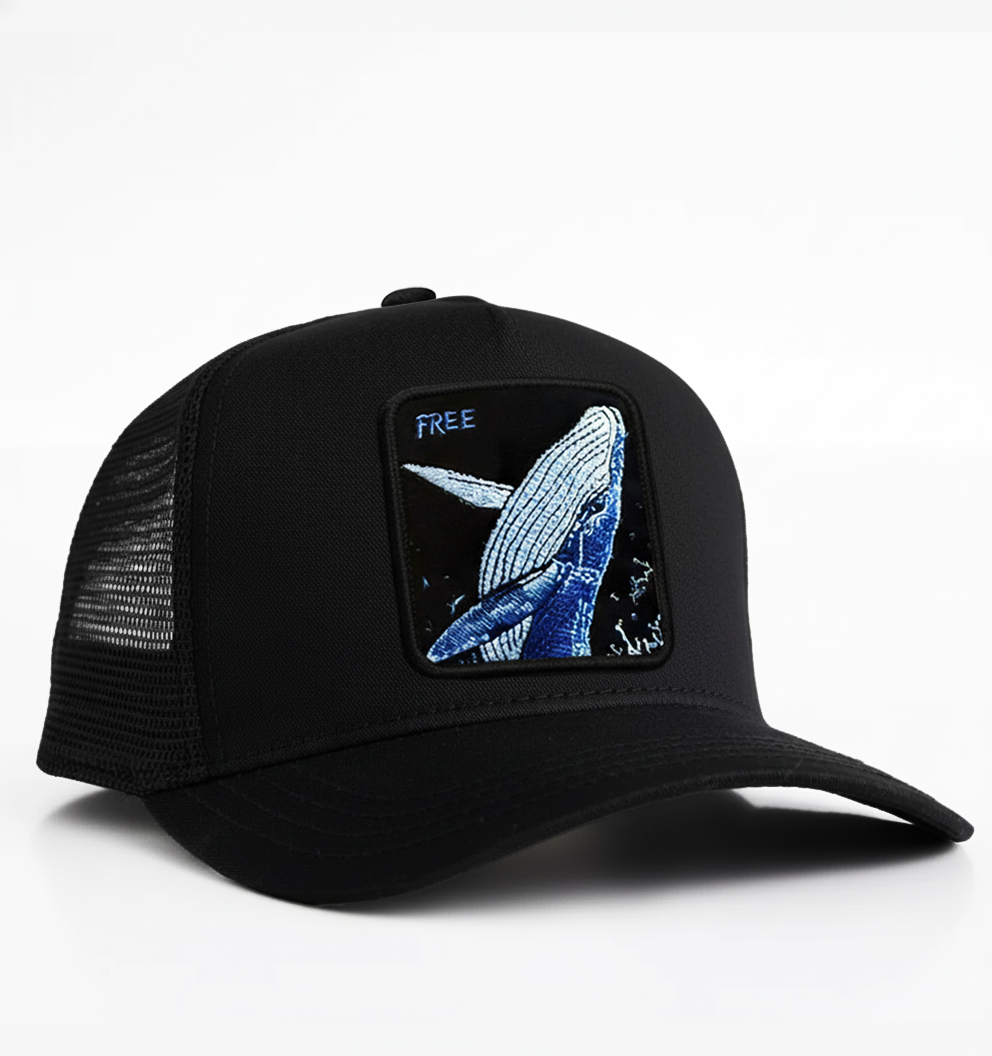Whale "Free" Trucker Hat (Black)
