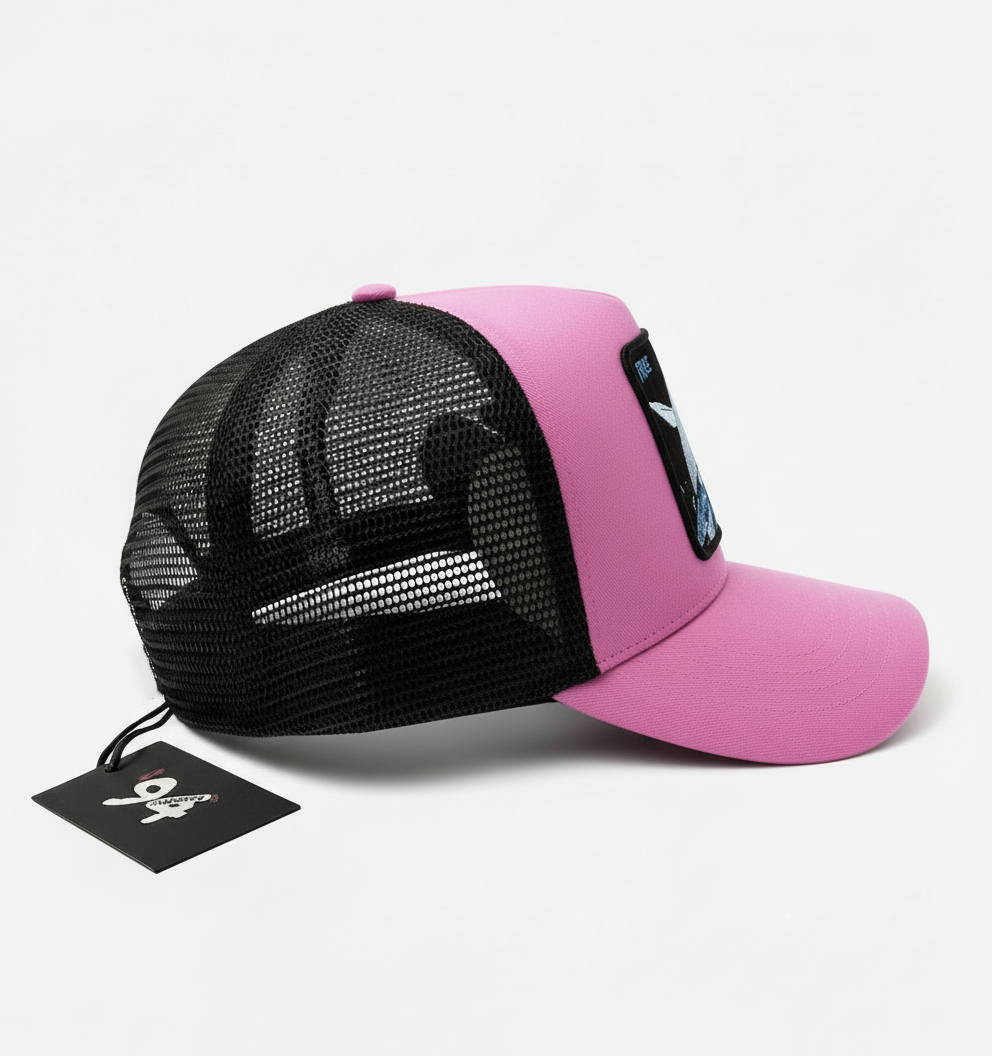 Whale "Free" Trucker Hat (Pink)