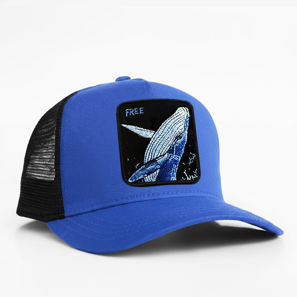Whale "Free" Trucker Hat (Blue)