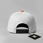 Triceratops "Hardcore" Snapback Hat (White/Orange)