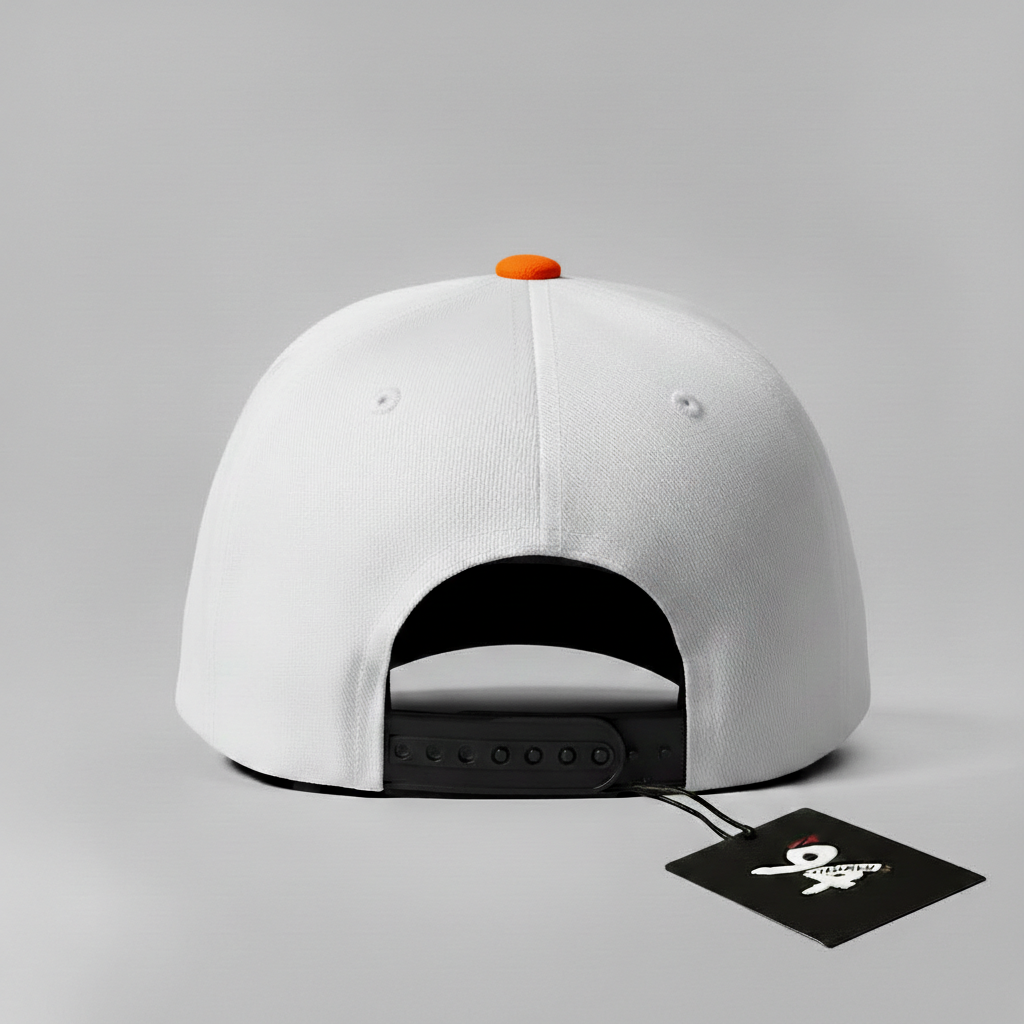 Triceratops "Hardcore" Snapback Hat (White/Orange)