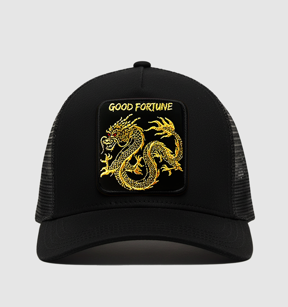 Oriental Dragon - "GOOD FORTUNE" Trucker Hat (Black)
