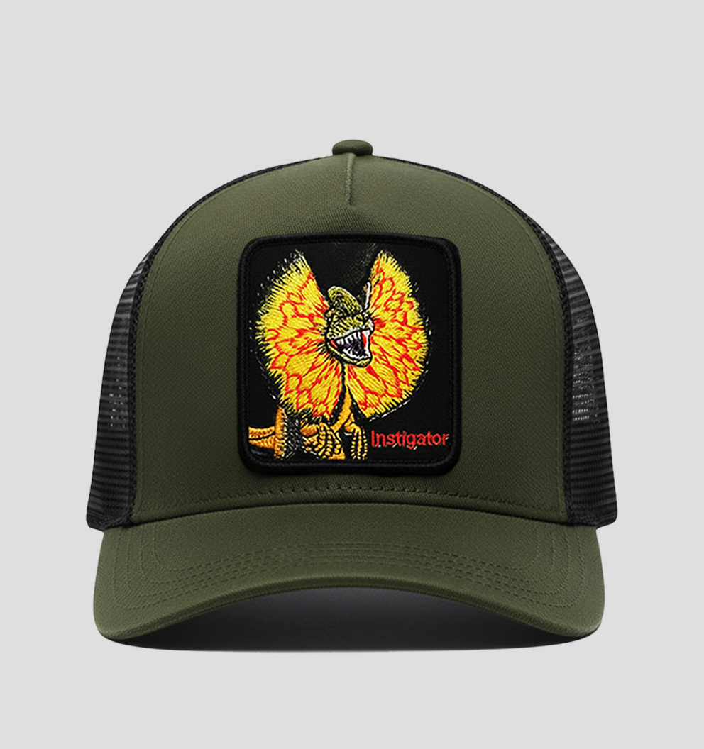 Dilophosaurus - "Instigator" Trucker Hat (Olive Green)