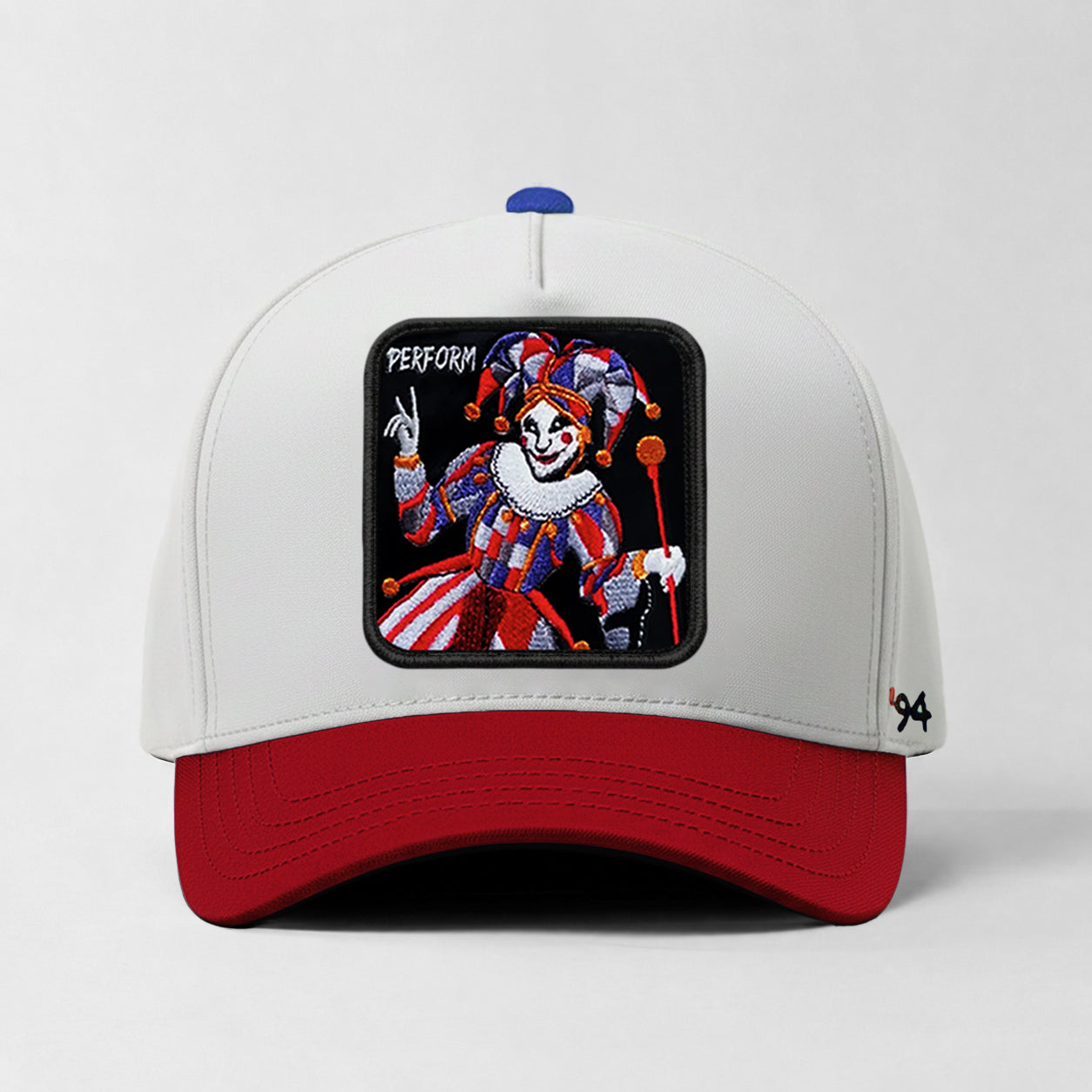 Jester Clown "Perform" Snapback Hat (White/Red)