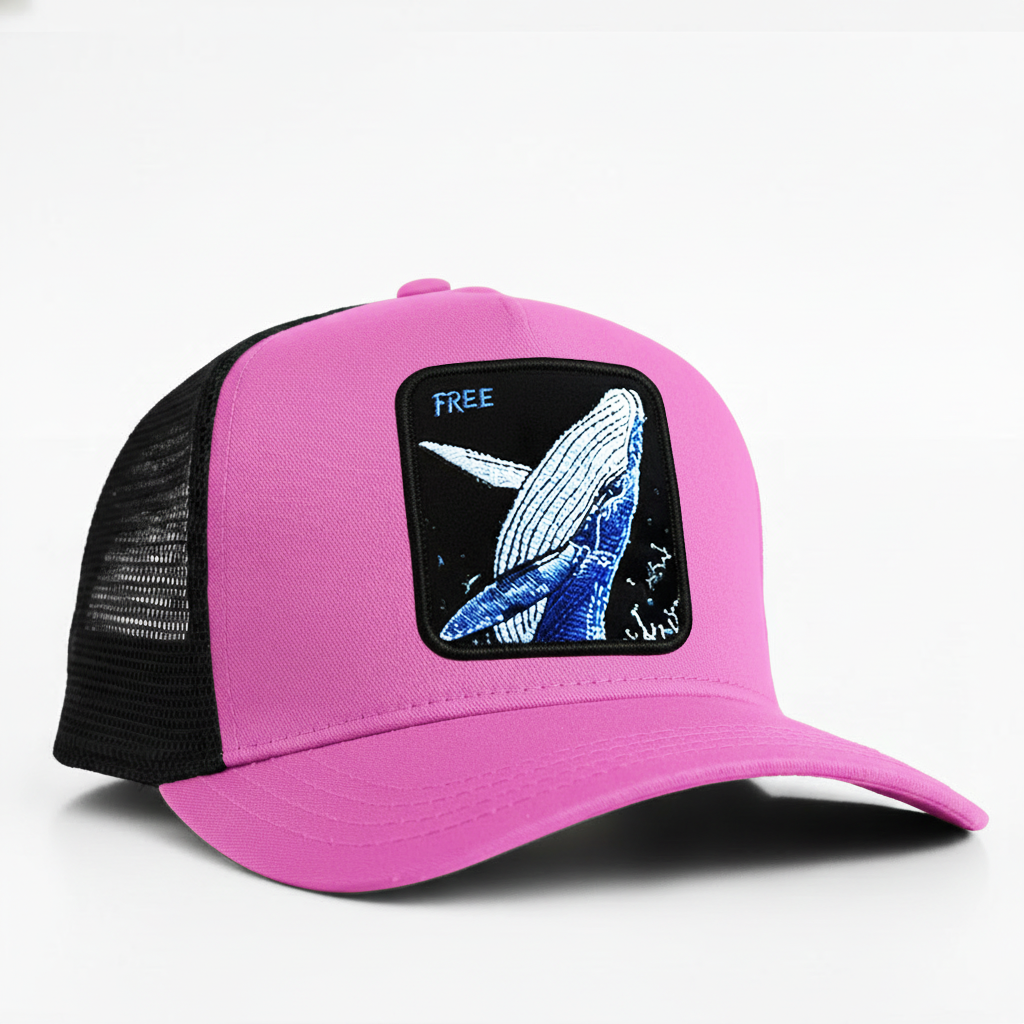 Whale "Free" Trucker Hat (Pink)