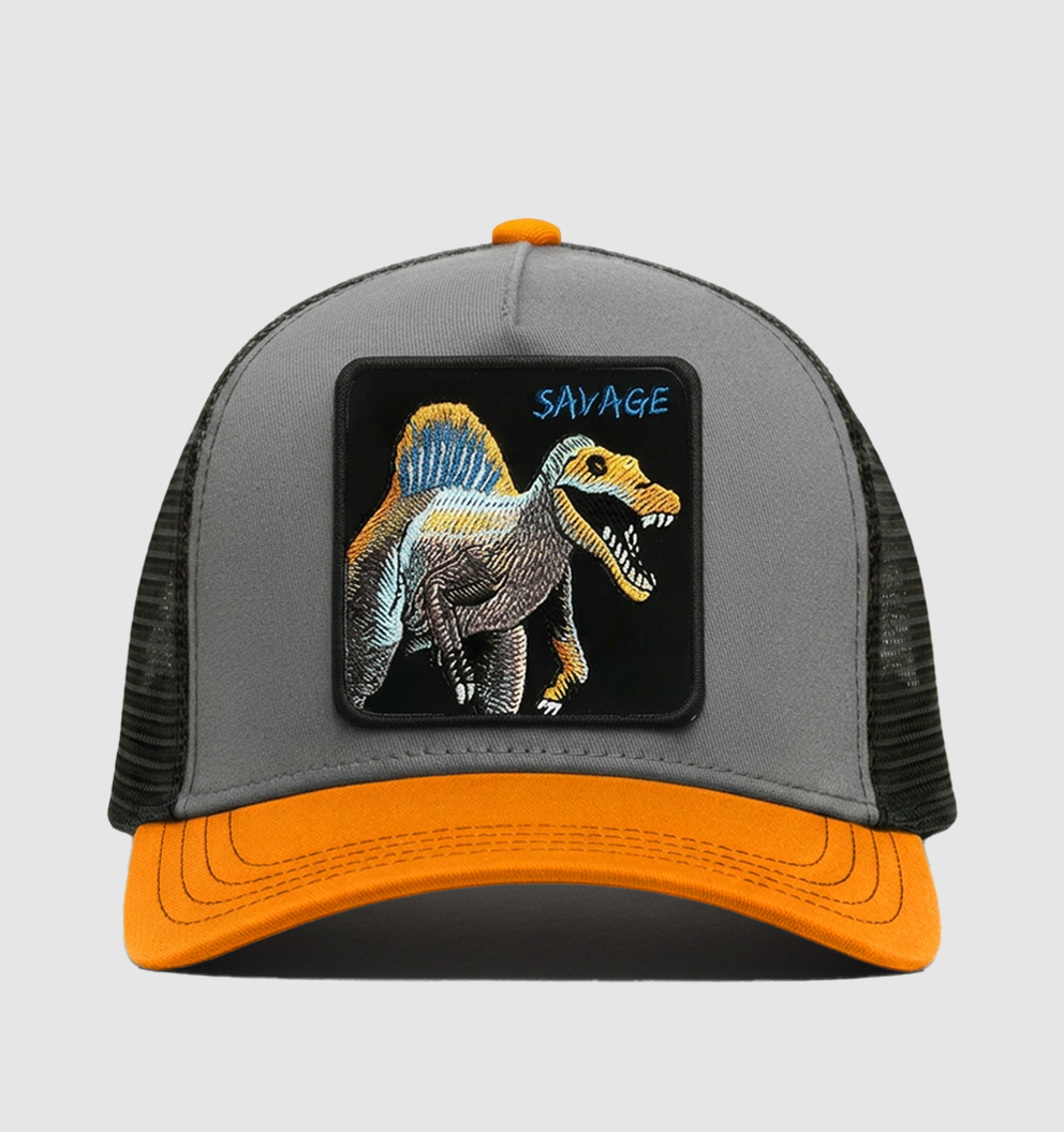 Spinosaurus - "Savage" Trucker Hat (Grey/Orange)
