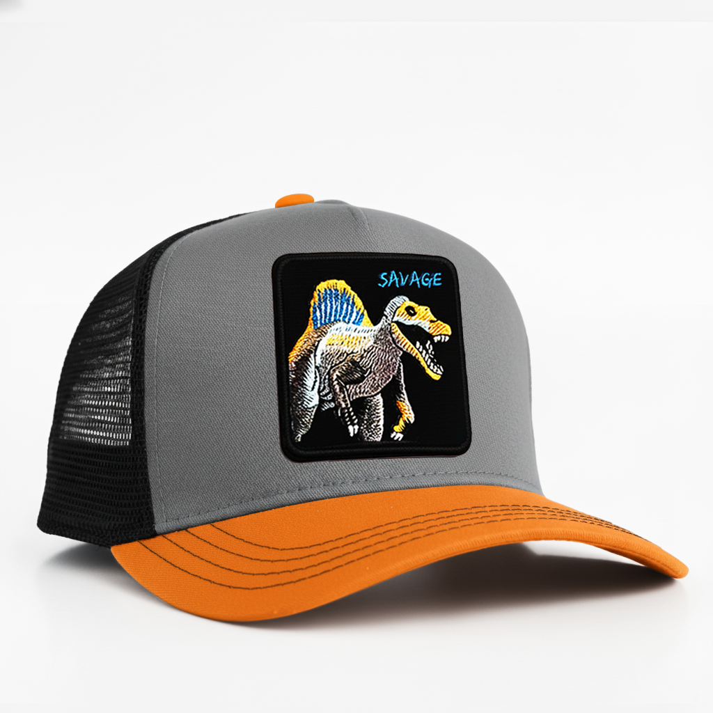 Spinosaurus - "Savage" Trucker Hat (Grey/Orange)