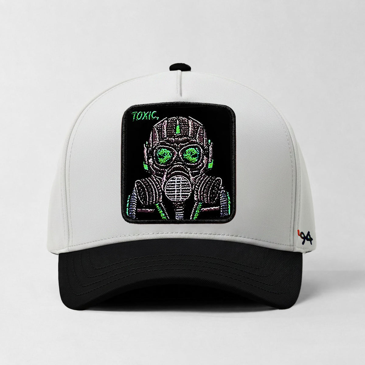 Gas Mask "Toxic" Snapback Hat (White/Black)