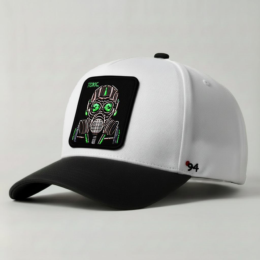 Gas Mask "Toxic" Snapback Hat (White/Black)