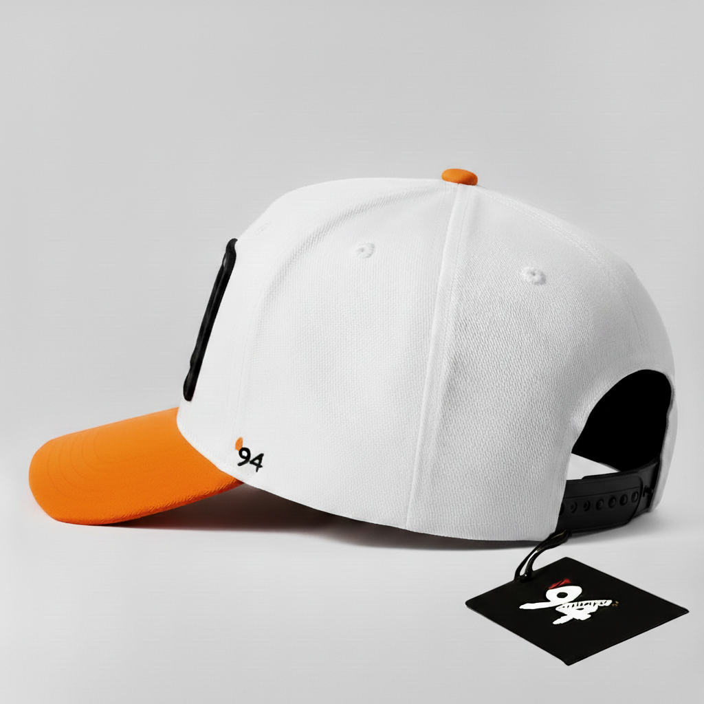 Triceratops "Hardcore" Snapback Hat (White/Orange)