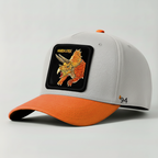 Triceratops "Hardcore" Snapback Hat (White/Orange)
