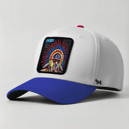 Aztec "Sacred" Snapback Hat (White/ Blue)