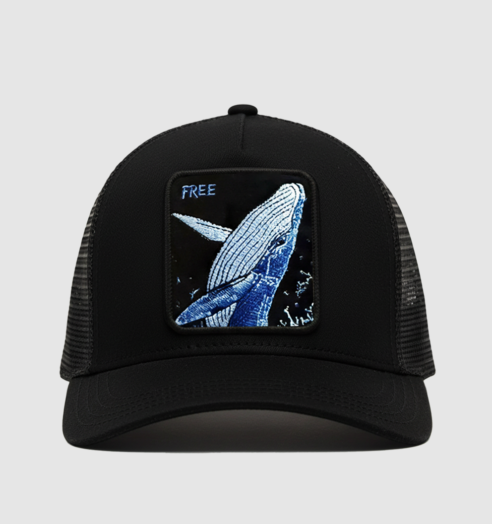 Whale "Free" Trucker Hat (Black)