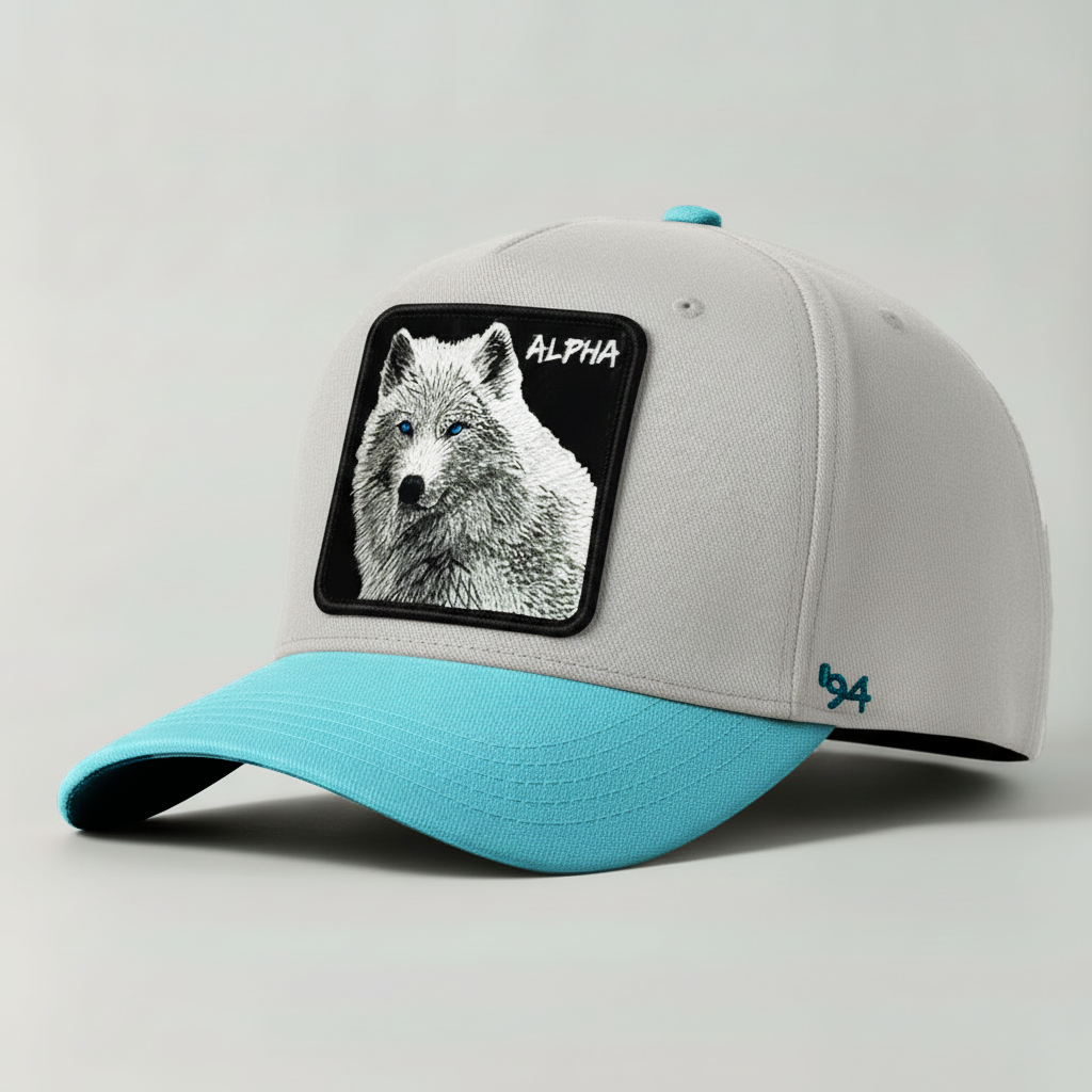 White Wolf "Alpha" Snapback Hat (White/Ice Blue)